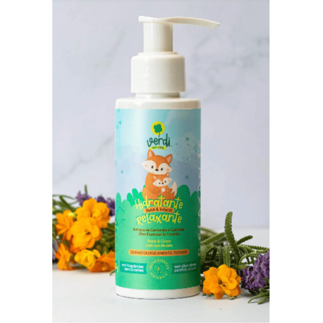 Hidratante para Bebê Relaxante e Natural com Calêndula, Camomila e Óleo Essencial de Lavanda
