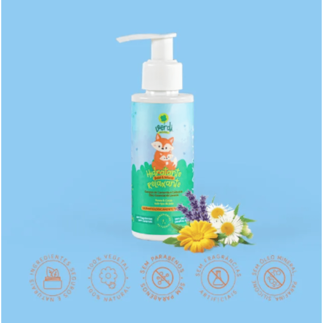 Hidratante para Bebê Relaxante e Natural com Calêndula, Camomila e Óleo Essencial de Lavanda