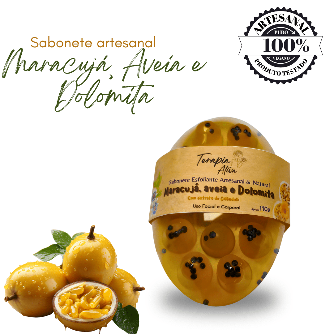 sabonete artesanal esfoliante em barra 110g maracuja, aveia e dolomita